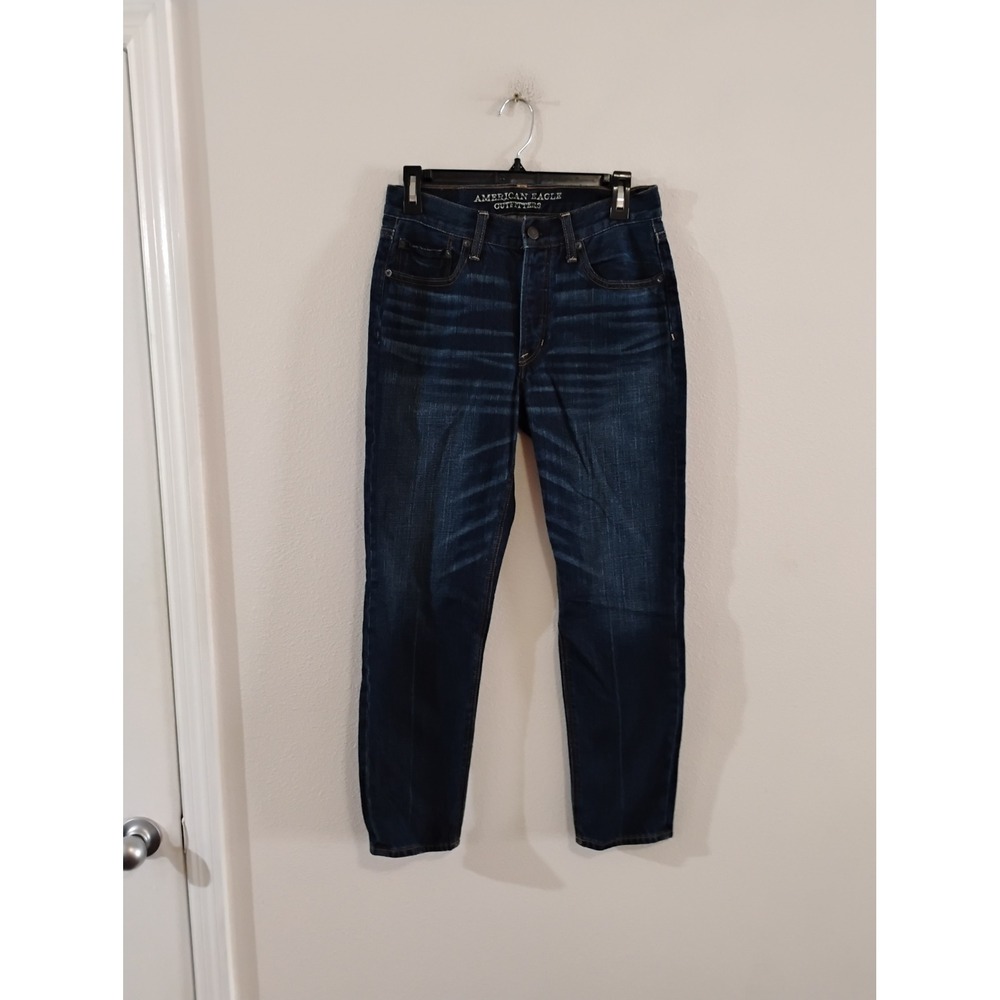 American Eagle Outfitters Mens Dark Wash Whiskered Denim Jeans Indigo